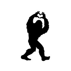 Bigfoot with heart. Valentines' day Yeti silhouette. T shirt design. Vector illustration. - obrazy, fototapety, plakaty