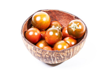 View of ripe tomatoes in a bowl to make salad, Healthy food