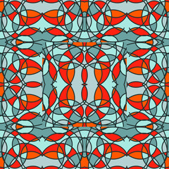 Fototapeta na wymiar Decorative stained glass mosaic tile ornament. Circle kaleidoscope seamless pattern.