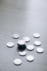 Metal coin money of Ukraine. Currency of Ukraine. Ukrainian hryvnia pennies. 500 hryvnia.