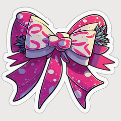 Christmas bow sticker, xmas bows stickers decoration. New-year holidays