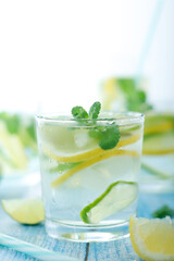 Glasses with lemon and lime lemonade