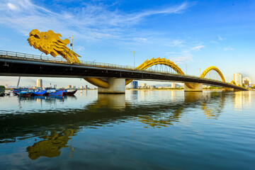 View of Dragon Bridge over the Han River in Da Nang city, Vietnam.