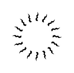 Sun vector icon in black color.