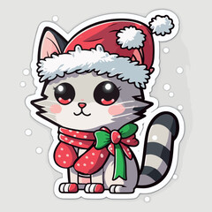 Christmas cat sticker, xmas kitty stickers elements. New-year collection
