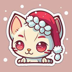 Christmas cat cartoon sticker, xmas kitty stickers pack. New-year collection