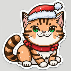 Christmas cat sticker, xmas kitty character stickers. Winter collection