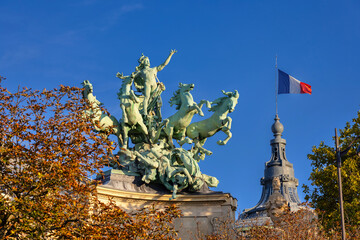 Architectural details of Grand Palais des Champs-Elysees in Paris, France.
