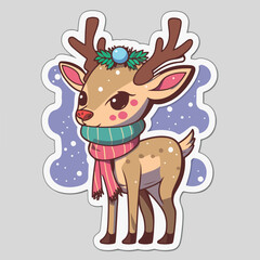 Christmas deer cartoon sticker, xmas reindeer stickers pack. New-year holidays