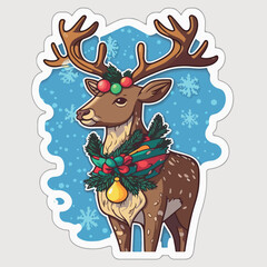Obraz na płótnie Canvas Christmas deer sticker, xmas reindeer stickers decoration. Winter collection