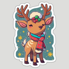 Christmas deer sticker, xmas reindeer stickers with ornament. Winter collection