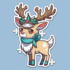 Sticker template with christmas deer, xmas reindeer stickers with ornament. Winter collection