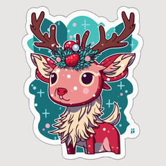 Sticker template with christmas deer, xmas reindeer stickers collection. New-year collection
