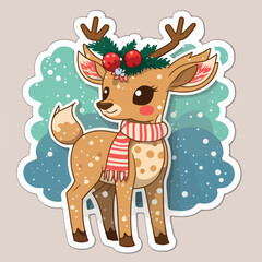 Christmas deer cartoon sticker, xmas reindeer stickers decoration. Winter holidays