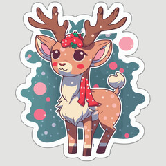 Christmas deer cartoon sticker, xmas reindeer stickers pack. Winter holidays
