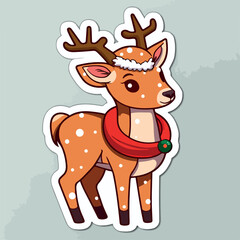 Christmas deer cartoon sticker, xmas reindeer character stickers. New-year holidays