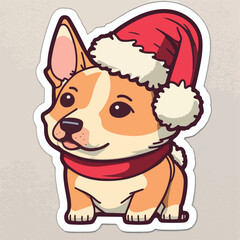 Fototapeta premium Christmas dog cartoon sticker, xmas puppy printable stickers sheet. New-year collection