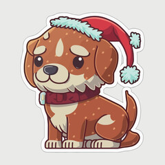 Obraz premium Christmas dog sticker, xmas puppy stickers with ornament. New-year collection