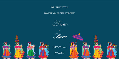 vector illustration of an Indian wedding invitation card, 'Baraat' in Hindi means a groom's wedding procession in India and Pakistan.