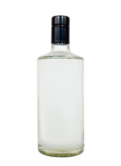Isolated black capped bottle with transparent drink or liquid.