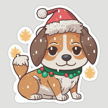 Christmas dog cartoon sticker, xmas puppy character stickers. New-year collection