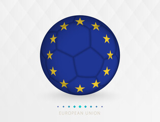 Football ball with European Union flag pattern, soccer ball with flag of European Union national team.