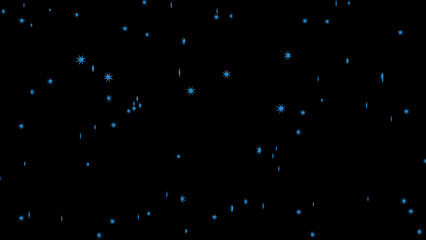 Snowfall overlay, black background - winter, the effect of slowly falling blue snowflakes. 3d. 4K. Isolated black background.