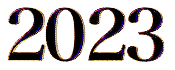 Gold number 2023 isolated on white background. 3d illustration - obrazy, fototapety, plakaty