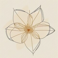 A flower with five petals and five leaves. Flower drawn by lines.