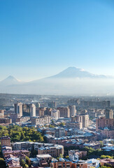 City skyline of Yerevan with Ararat mountain on the background.