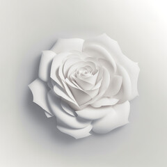 Origami white rose flower. Paper craft flower blossom. Colorful handmade paper rose on white background. Design element.