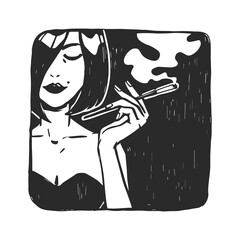 Vector illustration with fatal beauty with cigarette. Sketch with the girl in the bar.