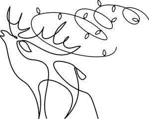 Christmas deer silhouette logo Continuous one line