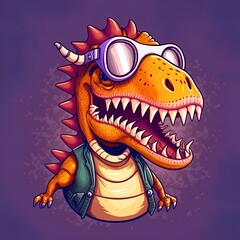 Fototapeta premium Fun cartoon dinosaur with a mask