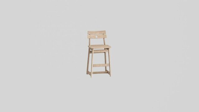 Wooden furniture floats in the air that gradually rotates, interchanging with chairs, armchairs, sofas and beds in the concept of abstract art. on a white background. 3d rendering animation loop 4k