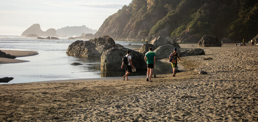 Moonstone State Beach in California with People enjoying the Ocean Shore