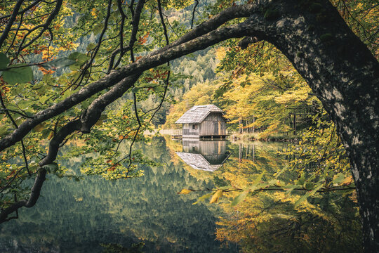 Lake Hinterer Langbathsee close to Gmunden and Ebensee in Austria.