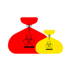 Illustration of biohazard garbage red and yellow in color on white background.