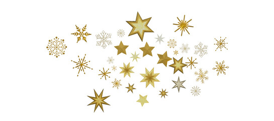 Banner with golden decoration. Festive border with falling glitter dust and stars.