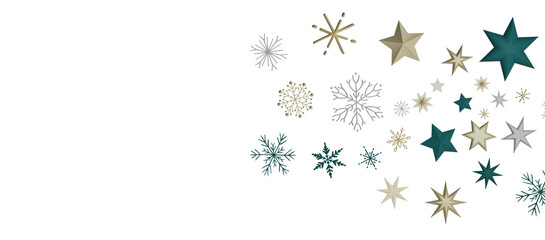 Banner with golden decoration. Festive border with falling glitter dust and stars.