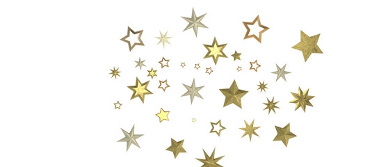 Banner with golden decoration. Festive border with falling glitter dust and stars.