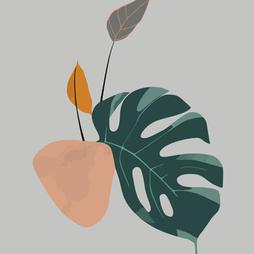 Vector of green and yellow leaves in gray background