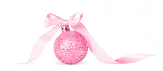 pink Christmas ball with ribbon. isolated .