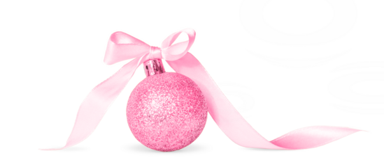 pink Christmas ball with ribbon. isolated .