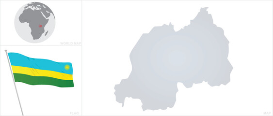 Rwanda map and flag. vector