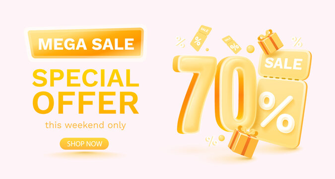 70 percent Special offer mega sale, Check and gift box. Sale banner and poster. Vector