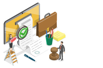 3D Isometric Flat  Conceptual Illustration of Legal Drafting