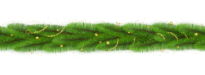 Merry Christmas and Happy New Year decoration, pine tree branches. Creative luxury design, realistic illustration