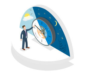 3D Isometric Flat  Conceptual Illustration of Circadian Cycle