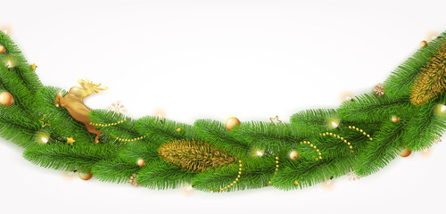 Merry Christmas and Happy New Year decoration, pine tree branches. Creative luxury design, realistic illustration